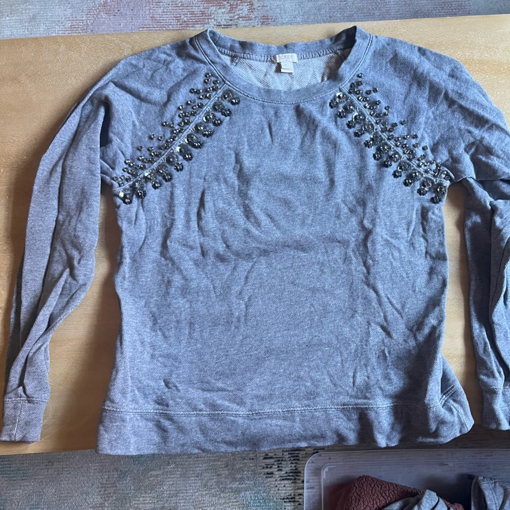 J crew bedazzled crew neck gray sweatshirt